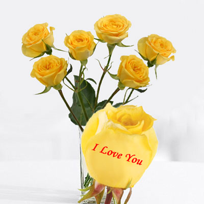 "Talking Roses (Print on Rose) (6 Yellow Rose) I Love You - Click here to View more details about this Product